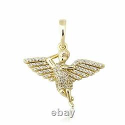 2Ct Round Cut Simulated Diamond Angle Wings Pendant 14KYellow Gold FN Free Chain