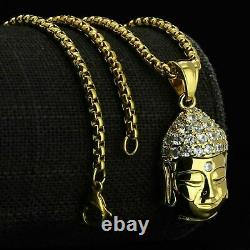 2Ct Round Cut VVS1 Diamond Buddha Pendant 14k Yellow Gold Over 18'' Free Chain