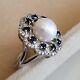 2ct Round Cut White Pearl & Sapphire Flower Engagement Ring 14kwhite Gold Finish