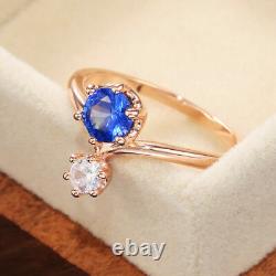 2Ct Round Lab Created Blue Sapphire Two Stone Women's Rings 14K Rose Gold Plated