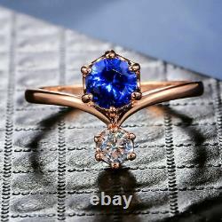 2Ct Round Lab Created Blue Sapphire Two Stone Women's Rings 14K Rose Gold Plated