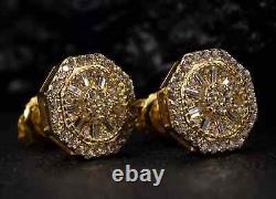 2Ct Round Lab Created Diamond Cluster Stud Earrings Men's 14K Yellow Gold Plated