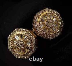 2Ct Round Lab Created Diamond Cluster Stud Earrings Men's 14K Yellow Gold Plated