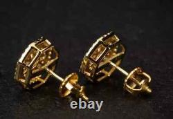 2Ct Round Lab Created Diamond Cluster Stud Earrings Men's 14K Yellow Gold Plated