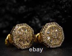 2Ct Round Lab Created Diamond Cluster Stud Earrings Men's 14K Yellow Gold Plated