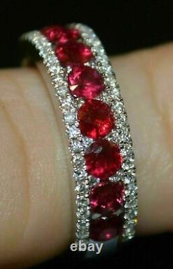 2Ct Round Lab Created Red Ruby Half Eternity Wedding Ring 14k White Gold Plated