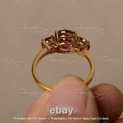 2Ct Round Lab-Created Ruby 3-Stone Engagement Ring 14K Yellow Gold Plated Silver