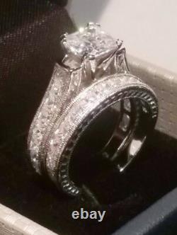 3.00 Ct Princess Diamond Engagement ring set Antique White Gold Platinum Finish