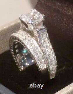 3.00 Ct Princess Diamond Engagement ring set Antique White Gold Platinum Finish