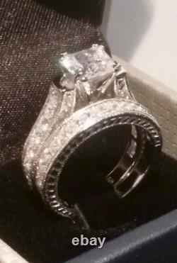 3.00 Ct Princess Diamond Engagement ring set Antique White Gold Platinum Finish