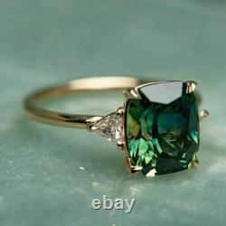 3.00Ct Cushion Cut Green Emerald Three-Stone Wedding Ring 14K Yellow Gold Finish