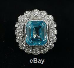 3.1 Ct Vintage Aquamarine Emerald Cut Engagement Ring In 925 Sterling Silver