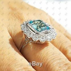 3.1 Ct Vintage Aquamarine Emerald Cut Engagement Ring In 925 Sterling Silver