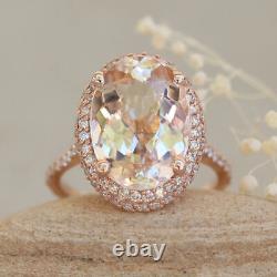 3.20Ct Oval Cut Morganite Diamond 14K Rose Gold Over Halo Engagement Ring
