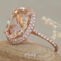 3.20Ct Oval Cut Morganite Diamond 14K Rose Gold Over Halo Engagement Ring