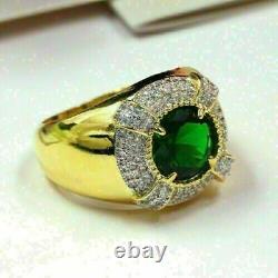 3.20Ct Round Cut Simulated Green Emerald Halo Engagement 14K Yellow Gold Plated