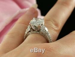 3.33 Ct Off White Moissanite Vintage Engagement Ring 925 Sterling Silver Size 8