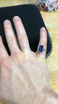 3.50Ct Emerald Cut Vintage Blue Sapphire Engagement Ring 14K White Gold Finish