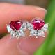 3.50ct Heart Cut Simulated Red Ruby Halo Stud Earrings 14k White Gold Plated