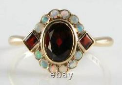 3.50Ct Oval Cut Red Garnet & Fire Opal Art Deco Vintage Ring 14k Rose Gold Over