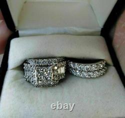 3.50Ct Princess Cut Diamond Engagement Wedding Band Ring Set 14K White Gold FN