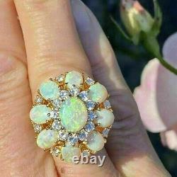3.5Ct Oval Cut Lab Created Fire Opal Halo Engagement Ring 14k Yellow Gold Finish