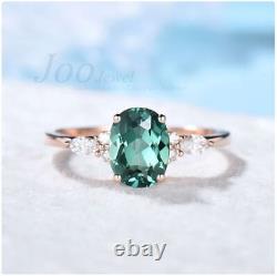 3.5ct Green Sapphire Engagement Ring Vintage Oval Cut Green Sapphire Ring