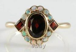 3.60Ct Oval Cut Red Garnet & Fire Opal Art Deco Vintage Ring 14k Rose Gold Over