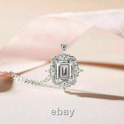 3.80Ct Emerald Cut VVS1/D Diamond Vintage Pendant Necklace 14k White Gold Finish