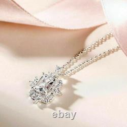3.80Ct Emerald Cut VVS1/D Diamond Vintage Pendant Necklace 14k White Gold Finish