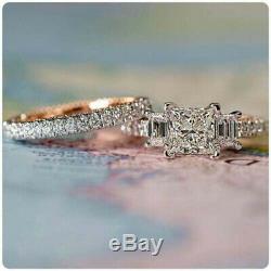 3 CT Diamond Halo Vintage Engagement Wedding Band Ring Set 14K White Gold Finish