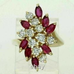 3 Ct Marquise Cut Simulated Red Ruby Cocktail Ring 14K Yellow Gold Plated