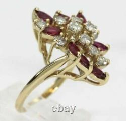 3 Ct Marquise Cut Simulated Red Ruby Cocktail Ring 14K Yellow Gold Plated