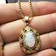 3 Ct Oval Cut Fire Opal & Diamond Vintage Pendant Necklace 14k Yellow Gold Over