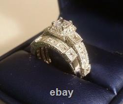 3 Ct Princess cut Vintage Diamond Engagement Ring Wedding set White Gold ov