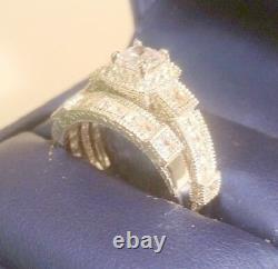 3 Ct Princess cut Vintage Diamond Engagement Ring Wedding set White Gold ov