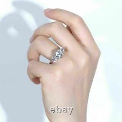 3 Ct Real Moissanite Three Stone Wedding Engagement Ring 14K White Gold Finish
