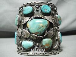 300 Grams Big Best Vintage Men's Navajo Turquoise Sterling Silver Bracelet