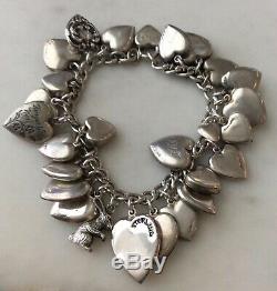 31 Vintage Sterling Silver Puffy Hearts Charms Bracelet Enamel Bunny W Lampl