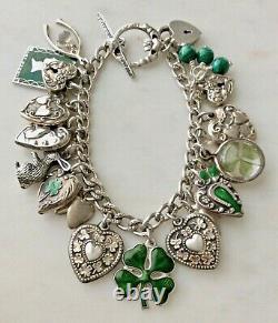 33 Vintage Sterling Silver Enamel Shamrocks Puffy Heart Charms Bracelet W Lampl