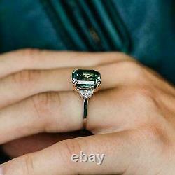 3CT Asscher Cut Green Emerald Solitaire Engagement Ring 14K White Gold Finish