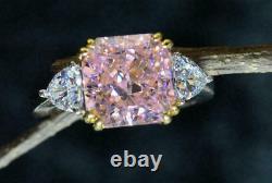 3Ct Asscher Cut Lab Created Pink Sapphire Three Stone Ring 14k White Gold Plated