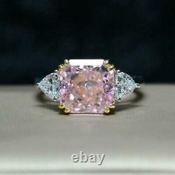 3Ct Asscher Cut Lab Created Pink Sapphire Three Stone Ring 14k White Gold Plated