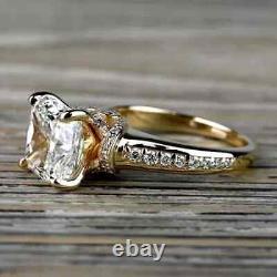 3Ct Cushion Cut Real Moissanite Bridal Set Wedding Ring 14K Yellow Gold Plated