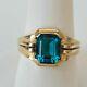 3ct Emerald Cut Lab Created Blue Topaz Engagement Ring 14k Yellow Gold Finish