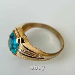 3Ct Emerald Cut Lab Created Blue Topaz Engagement Ring 14K Yellow Gold Finish