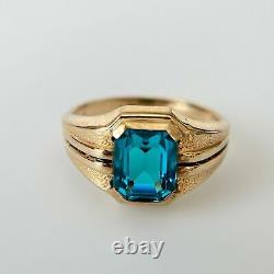 3Ct Emerald Cut Lab Created Blue Topaz Engagement Ring 14K Yellow Gold Finish