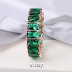 3Ct Emerald Cut Lab Created Emerald Wedding Band Ring In 14K Rose Gold Plated