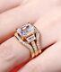 3ct Emerald Cut Moissanite Trio-set Engagement Ring In 14k Yellow Gold Plated