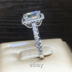 3Ct Emerald Cut Simulated Diamond Halo Engagement Ring 14K White Gold Plated